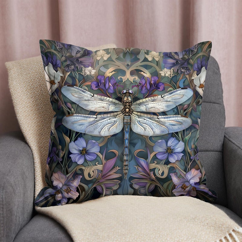 RBAFAO William Morris Inspired Abstract Vintage Floral Design Throw Pillow Covers Home Decor Art Pillowcase Cushion Cover for Bed Sofa Living Room, Car Indoor and Outdoor (Dragonfly, 18x18inches) - Image 3
